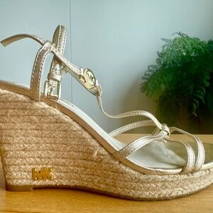 Michael Kors Wedge Sandles. Size 9.5. Gold Leather.